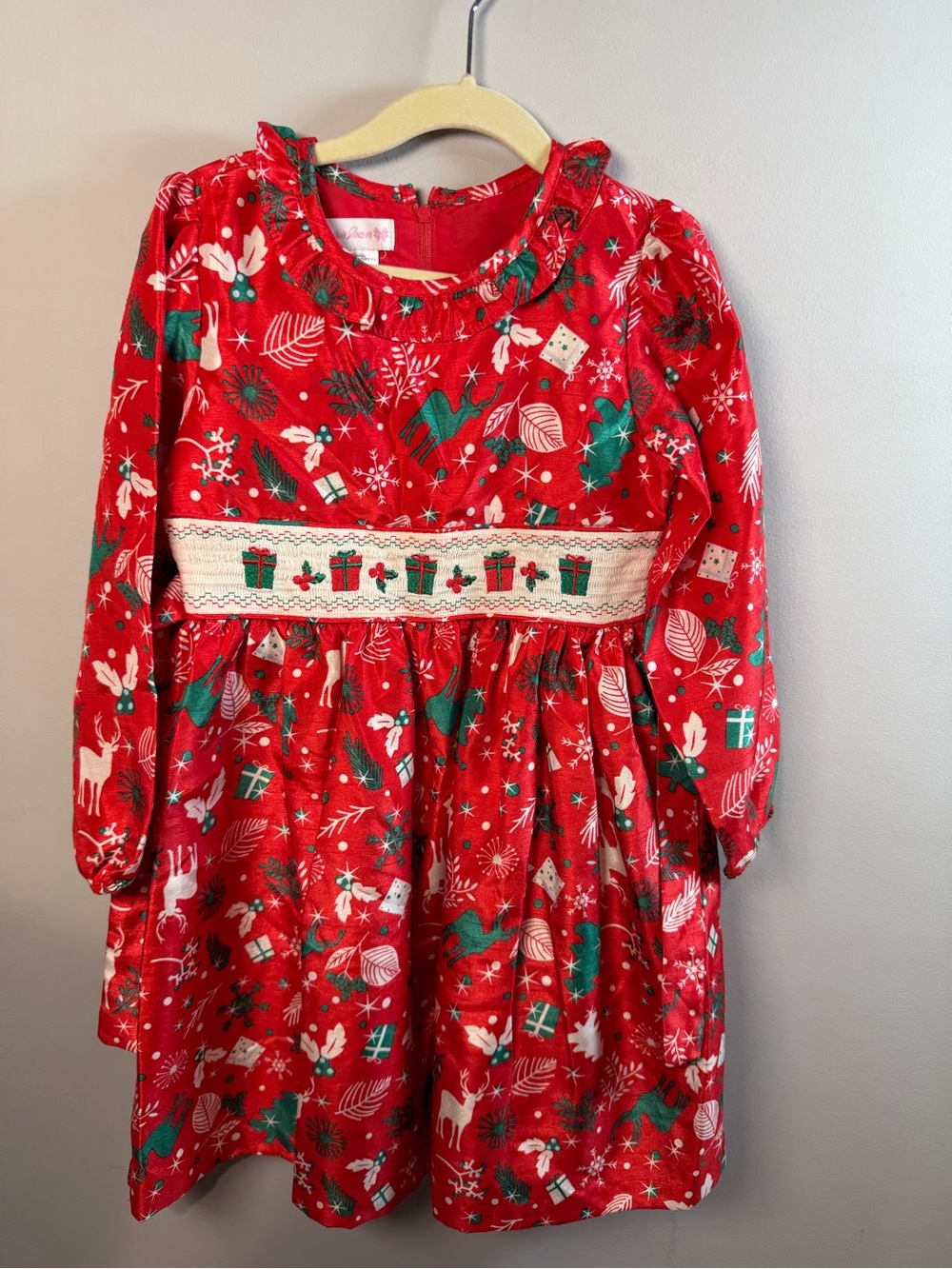 Bonnie Jean Machine Smocked Christmas Dress Size 6X